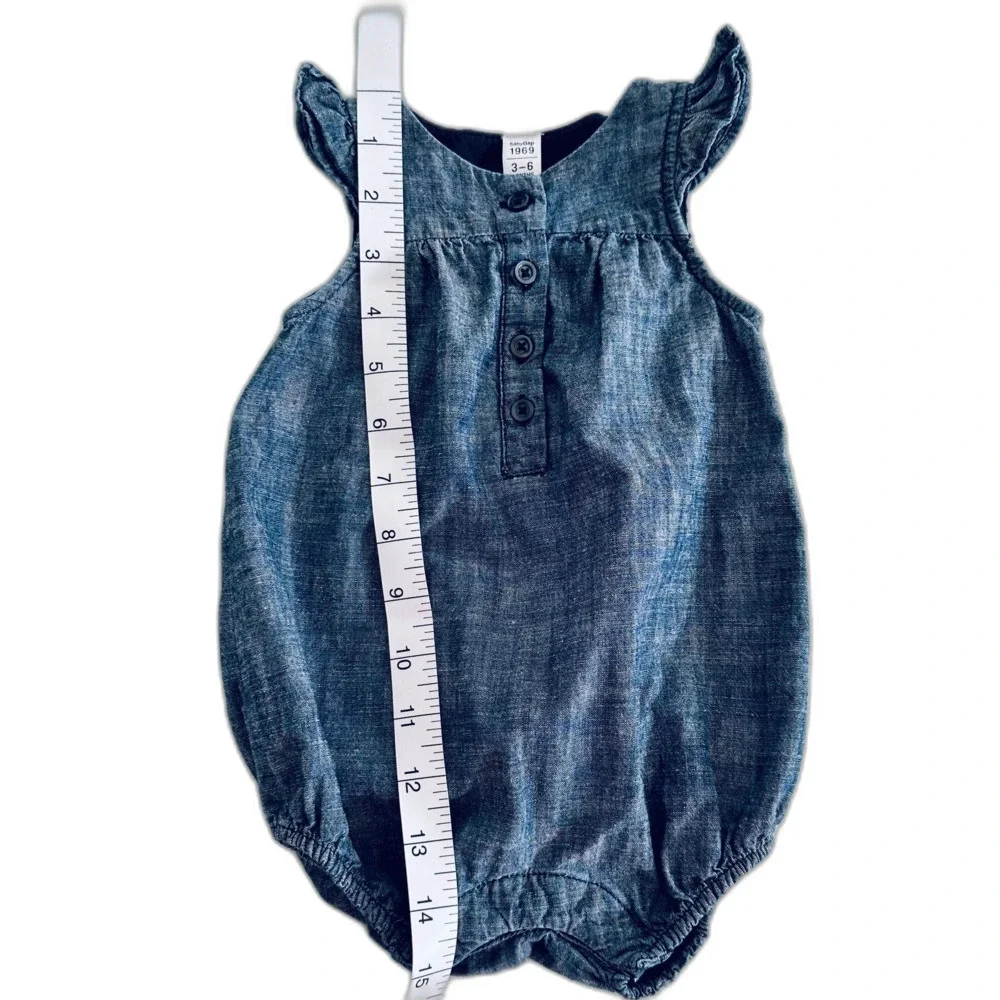 GAP Baby Girl 3-6M Chambray Denim Romper Bubble Suit 100% Cotton BabyGap 1969